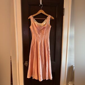 Vintage Silk Taffeta Dress - 1950s. Pink & Cream Striped